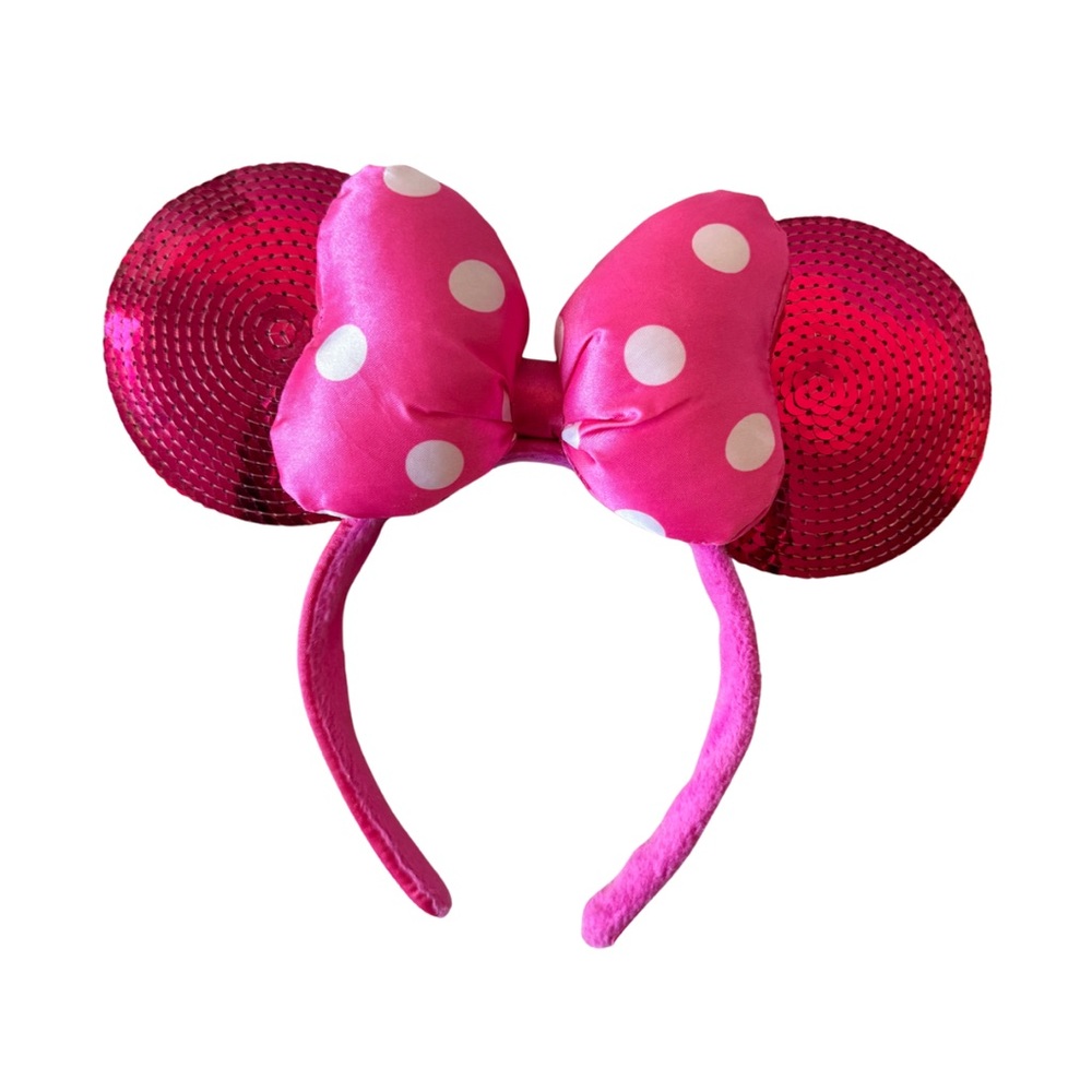 Minnie Mouse Hot Pink Sequin Ears with Polka Dot Bow Headband, Adult OS